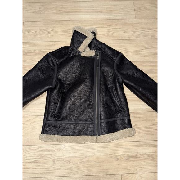 AE Oversized Vegan Shearling Moto Jacket Women’s Sz Large - Picture 6 of 10